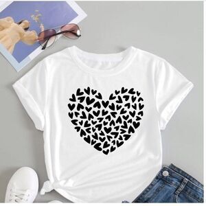Funky Pink  Heart Print Short Sleeve White‎ With Black Heart Medium Comfy